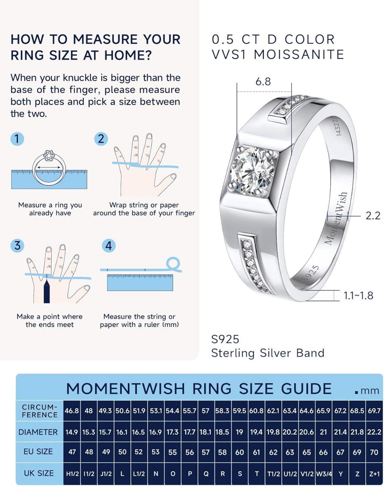 Verlobungsring Herren 925 Silber 0,5 Karat Moissanit Geschenkbox