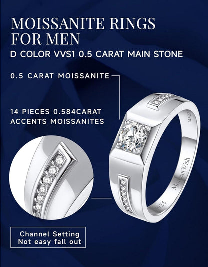 Verlobungsring Herren 0,5 Karat Moissanit 925 Silber Geschenk Valentinstag