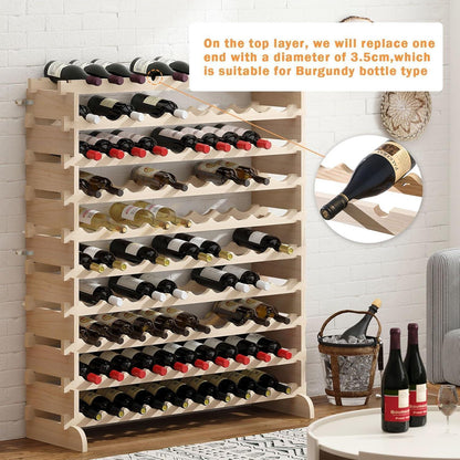 Weinregal aus Massivholz für 100 Flaschen, 10 Ebenen, 110x30x116.5 cm