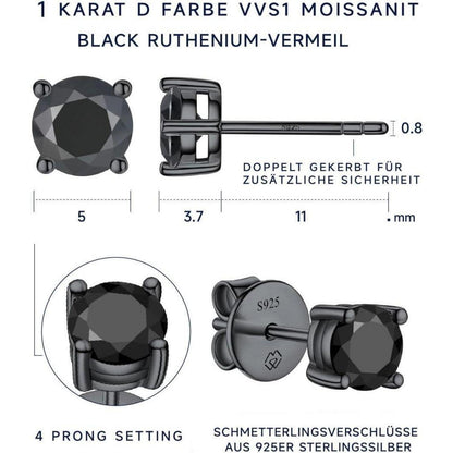 Schwarze Moissanite Ohrstecker 1 Karat 925 Silber Herren Damen
