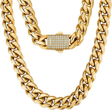 Panzerkette Herren 12mm Gold Cuban Link Chain Iced Out Verschluss
