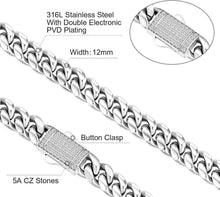 Herren 12mm Gold Cuban Link Chain Edelstahl Panzerkette Silber 45.7cm Iced