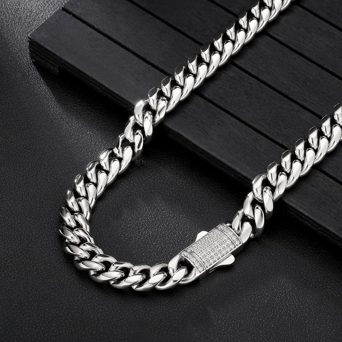 Herren 12mm Gold Cuban Link Chain Edelstahl Panzerkette Silber 45.7cm Iced