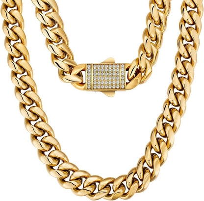 Panzerkette Herren 12mm Cuban Link Chain Edelstahl Gold/Silber Hip Hop