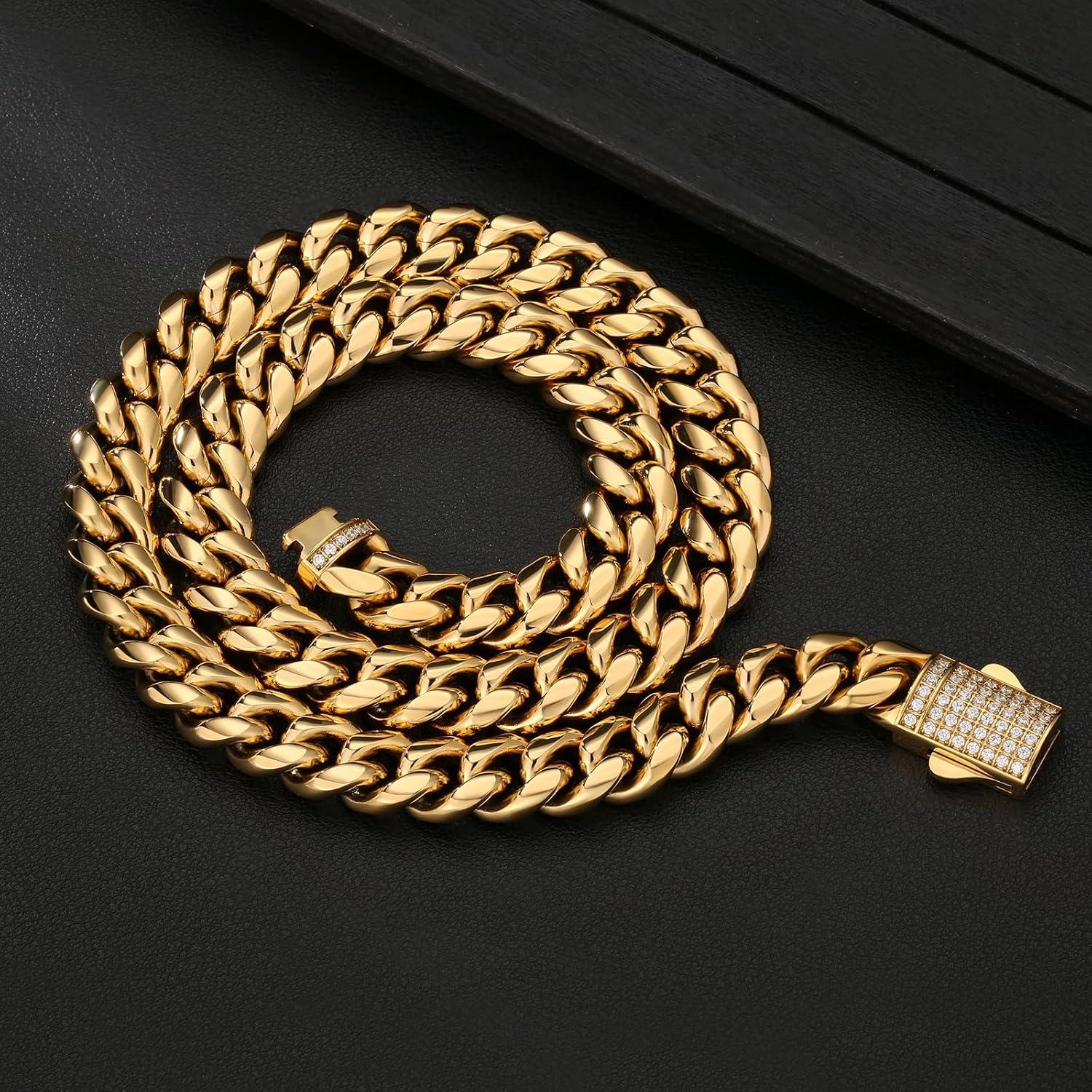 KRKC&CO Panzerkette Herren 18K Gold Cuban Link Chain 12mm Iced-out