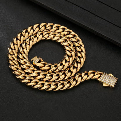 KRKC&CO Panzerkette Herren 18K Gold Cuban Link Chain 12mm Iced-out