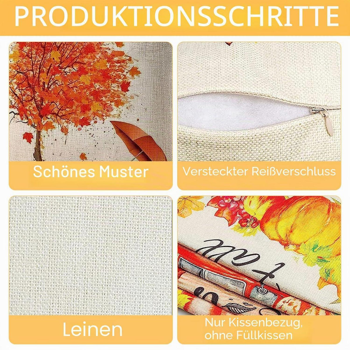 Herbst Kissenbezüge 4er Set Ahornblatt Leinen 45x45 cm