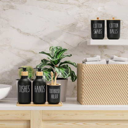 6-teiliges Boho Badezimmer Set Schwarz mit Schminktisch