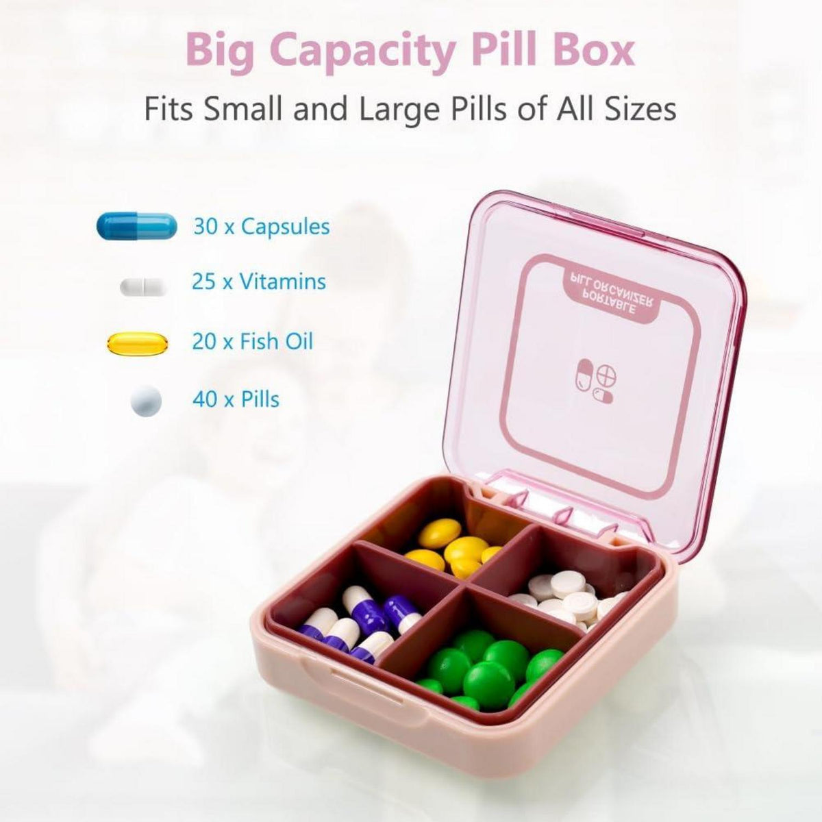 Pillendose 7 Tage 4 Fächer BPA Frei Reise Dunkelrot