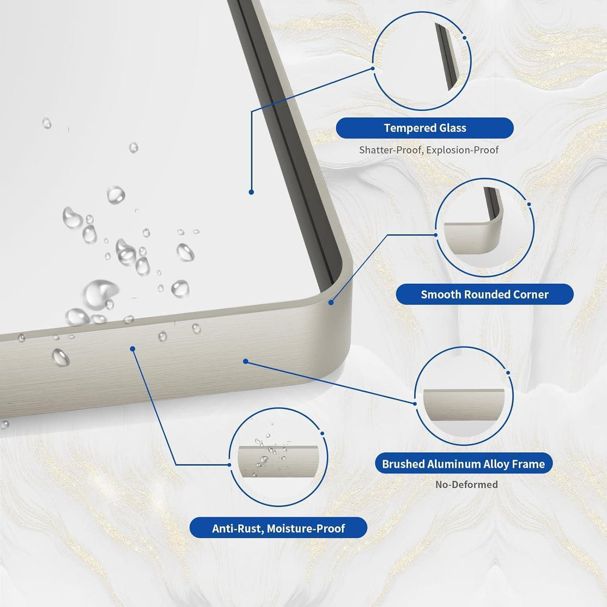 Badezimmerspiegel gebürstetes Nickel 50,8 x 76,2 cm | Rechteckig & Modern