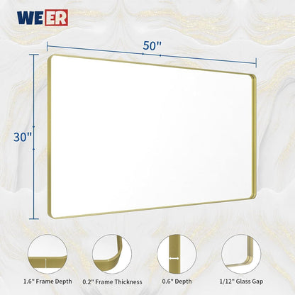 Goldfarbener Badezimmerspiegel mit Metallrahmen, 127x76 cm