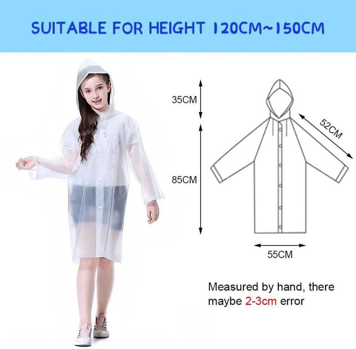 Kinder Regenponcho transparent atmungsaktiv wasserdicht Eva