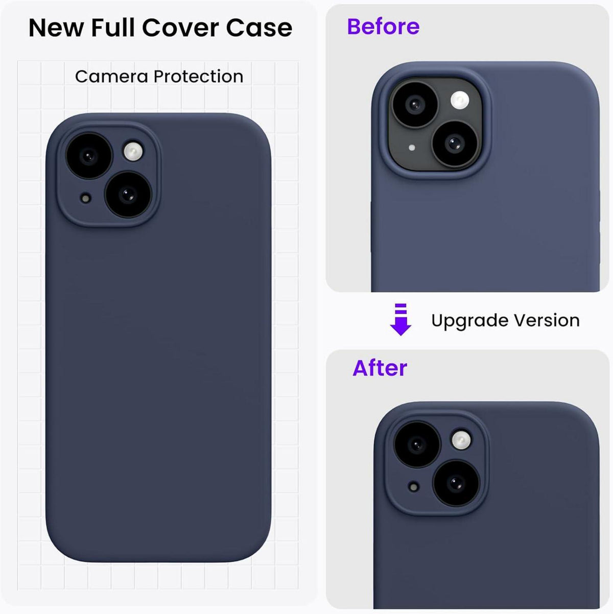 ORNARTO iPhone 15 Hülle mit Kameraschutz und Schutzfolie - Mitternachtsblau