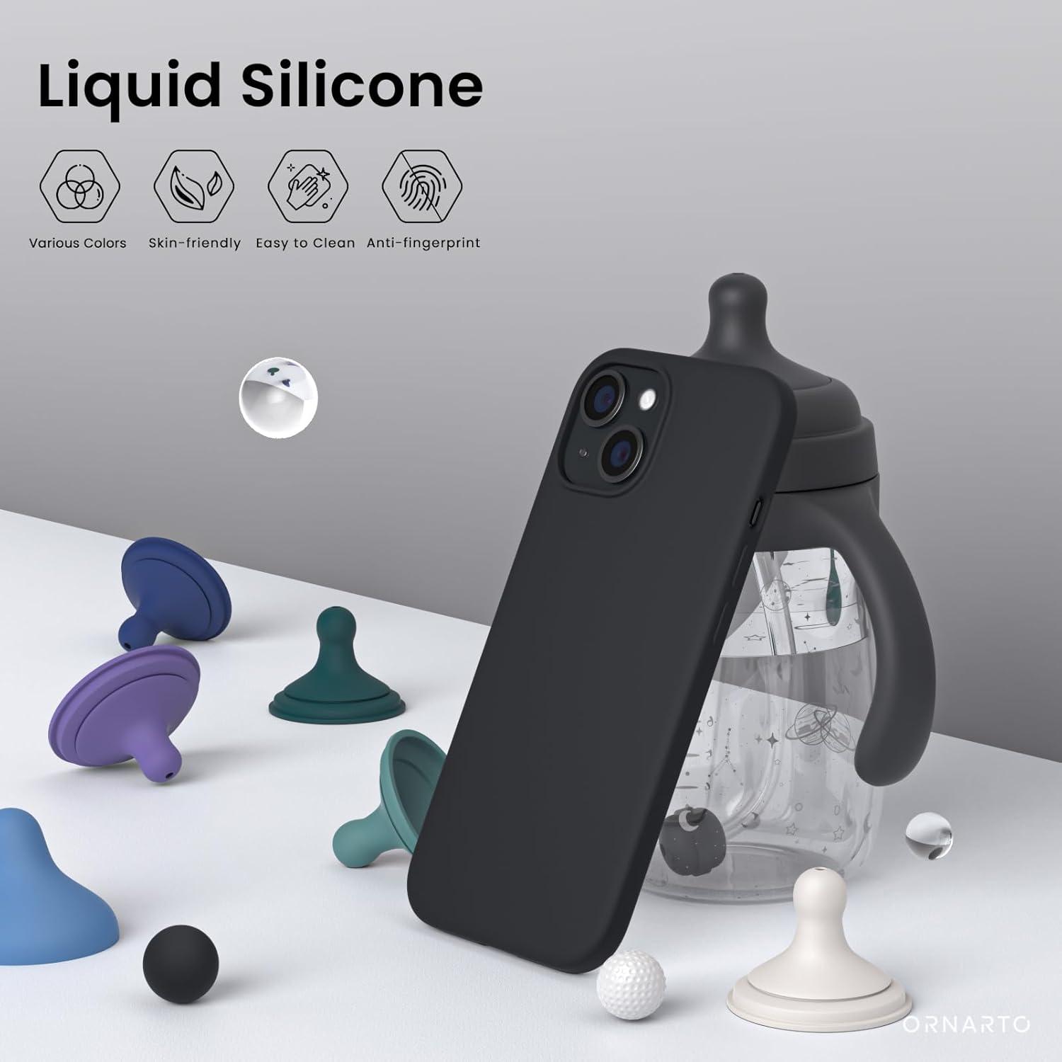 iPhone 15 Plus Silikonhülle flüssiges Silikon schwarz stoßfest 6,7