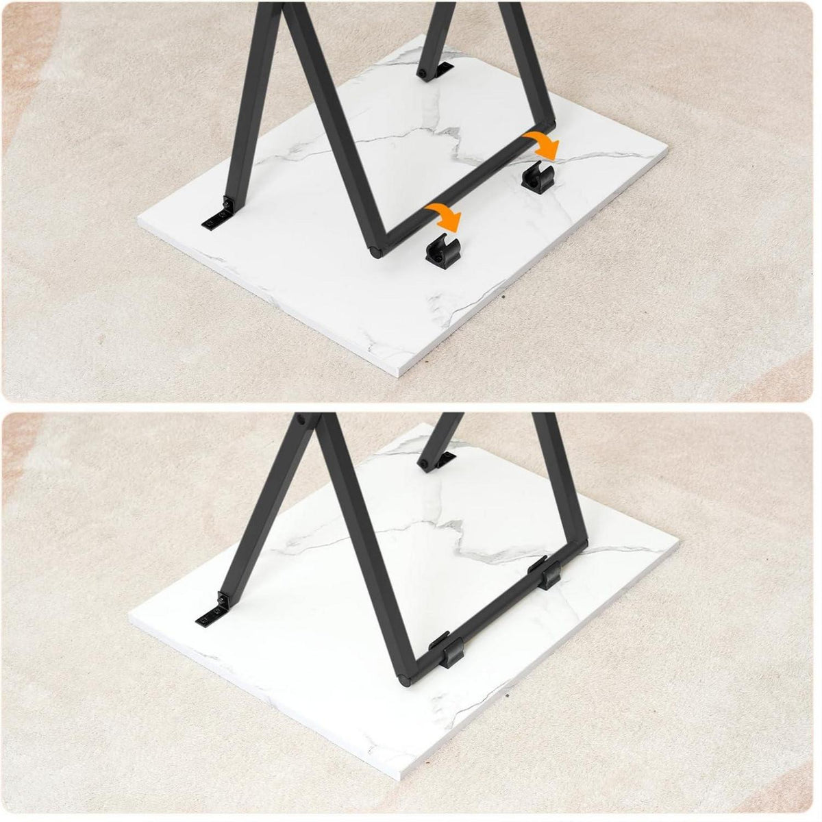 Klappbarer Beistelltisch Marmor Schwarz Sofatisch TV Tray 48x36x66.5 cm