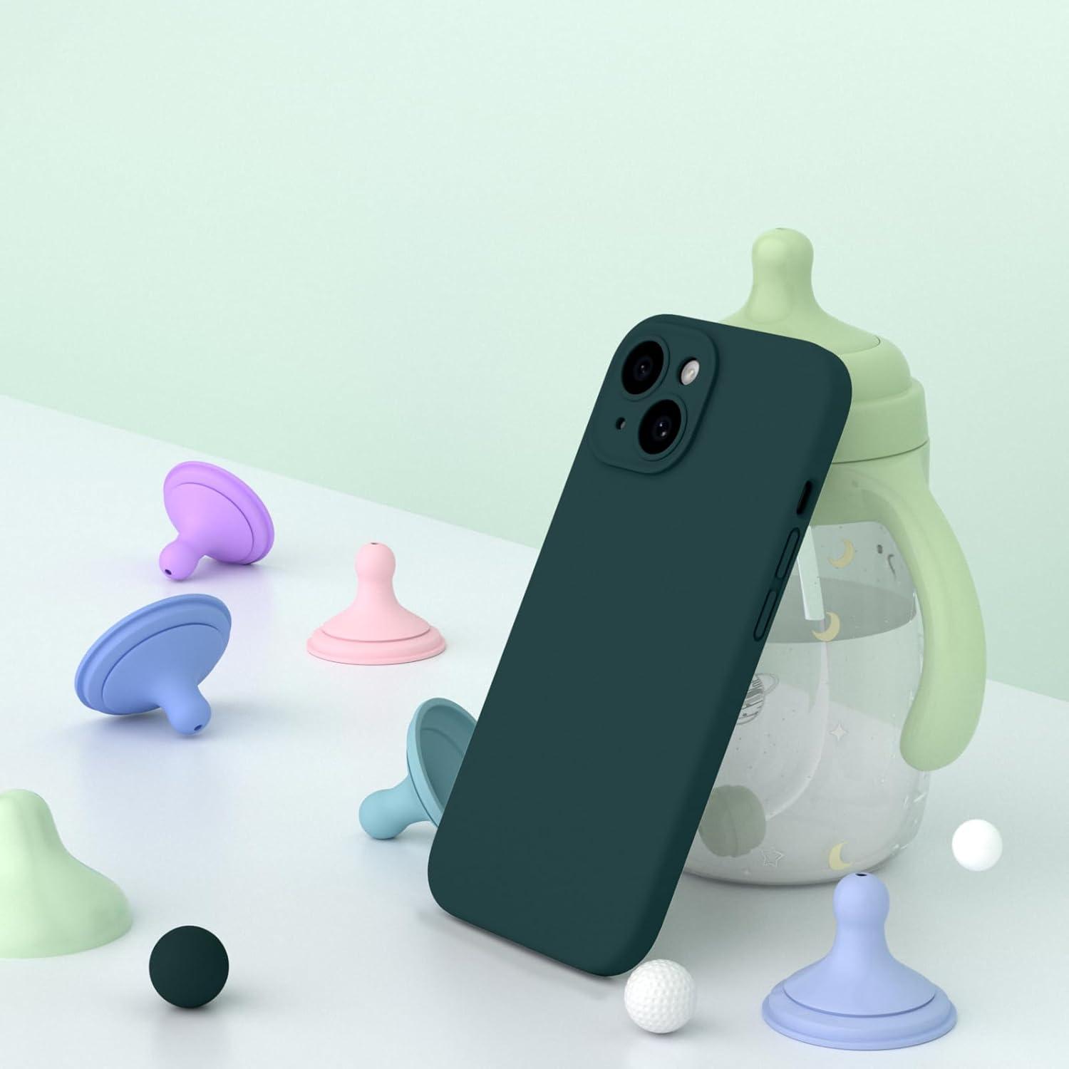 iPhone 15 Hülle Kameraschutz Schutzfolien Silikon Olivgrün