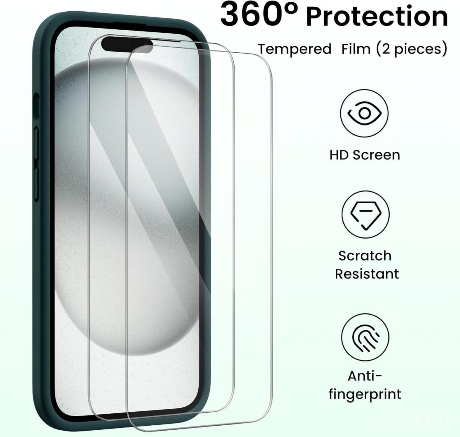 ORNARTO iPhone 15 Hülle Olivgrün mit Kameraschutz, Stoßfest & Mikrofaser