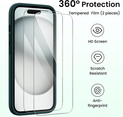 ORNARTO iPhone 15 Hülle Olivgrün mit Kameraschutz, Stoßfest & Mikrofaser