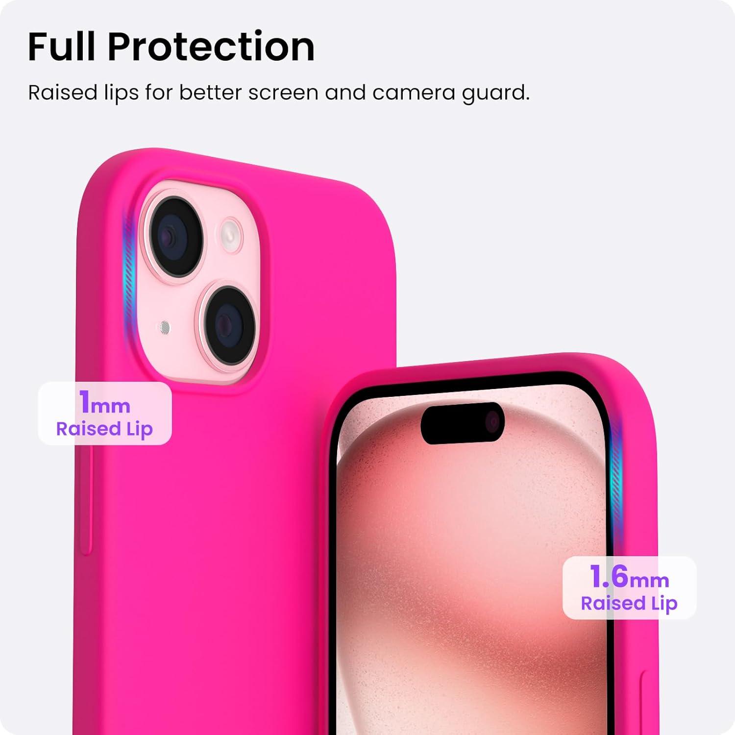ORNARTO iPhone 15 Hülle Silikon 6,1 Zoll - Flüssiges Silikon - Kratzfest - Stoßfest - Leuchtend Rosa - 2023