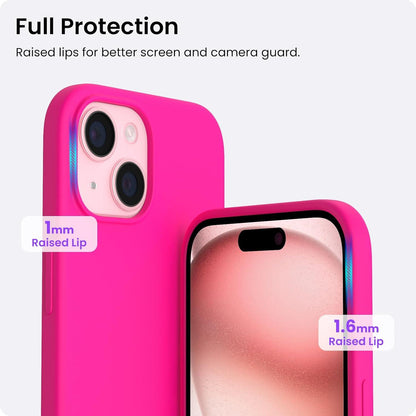ORNARTO iPhone 15 Hülle Silikon 6,1 Zoll - Flüssiges Silikon - Kratzfest - Stoßfest - Leuchtend Rosa - 2023