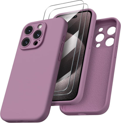 iPhone 15 Pro Max Hülle flüssiges Silikon Kameraschutz Lila