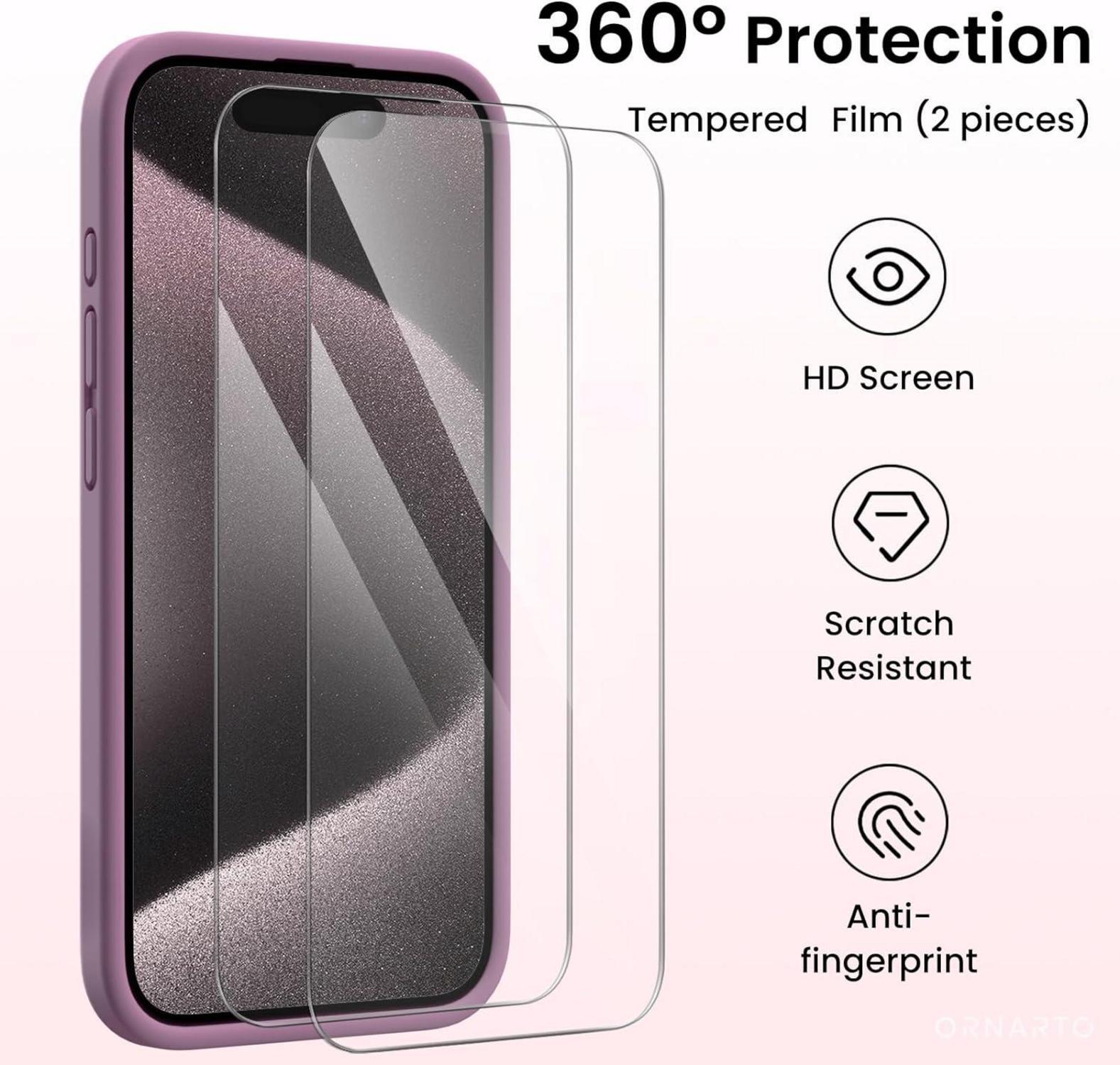 iPhone 15 Pro Max Hülle Kameraschutz 2 Schutzfolien Silikon Case 6.7 Zoll - Lila