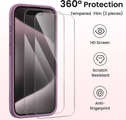 iPhone 15 Pro Max Hülle Kameraschutz 2 Schutzfolien Silikon Case 6.7 Zoll - Lila