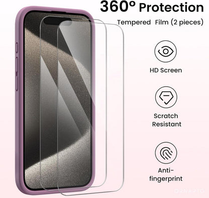 iPhone 15 Pro Hülle Flüssiges Silikon Kameraschutz 2 Schutzfolien 6.1 Zoll Lila