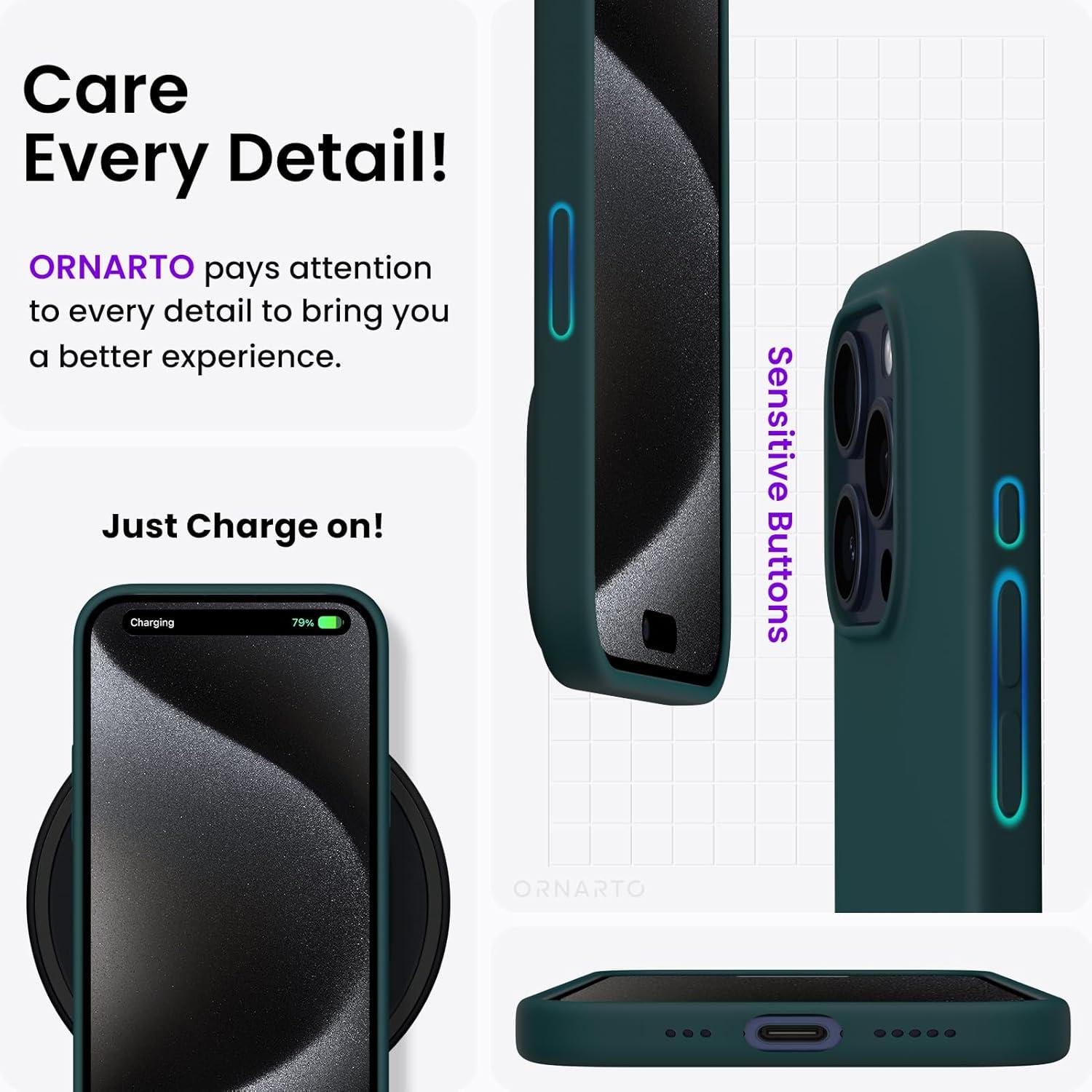 ORNARTO iPhone 15 Pro Hülle Silikon Flüssiges 6,1 Zoll Olivgrün