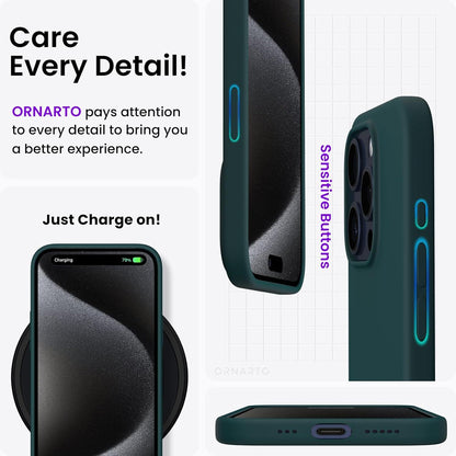 ORNARTO iPhone 15 Pro Hülle Silikon Flüssiges 6,1 Zoll Olivgrün