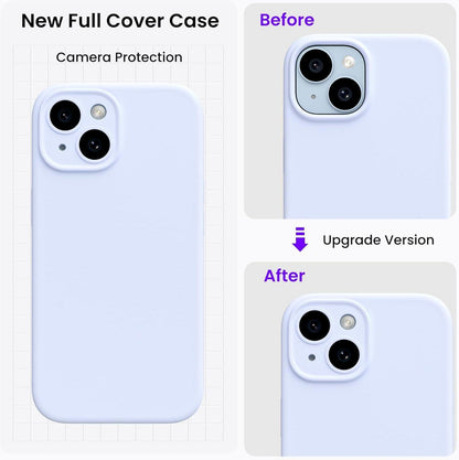 ORNARTO iPhone 15 Hülle mit Kameraschutz und Schutzfolien - Flüssiges Silikon, stoßfest, 6.1 Zoll - Baby blau