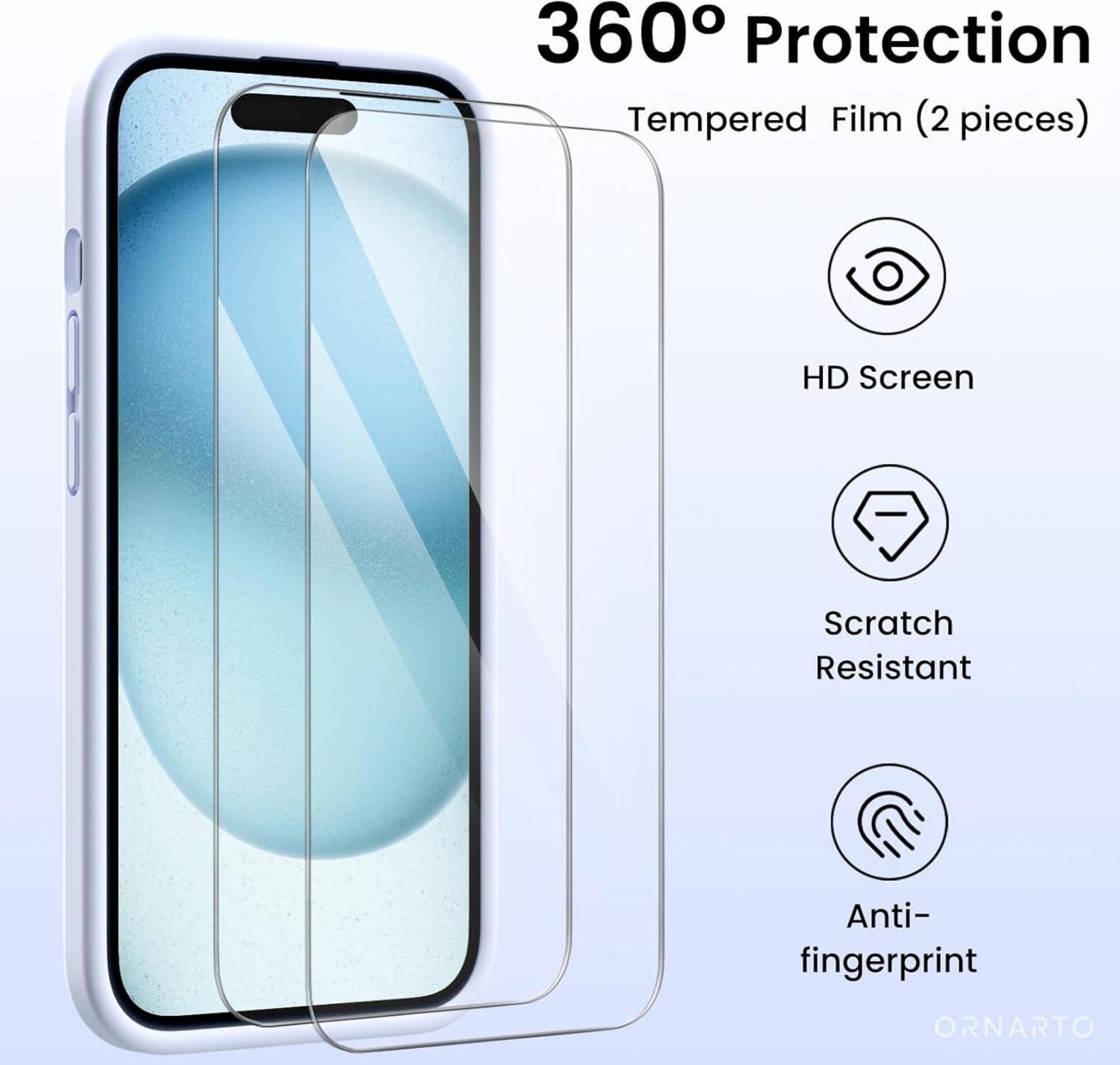ORNARTO iPhone 15 Hülle 6.1 Zoll Kameraschutz Schutzfolien Silikon Baby Blau