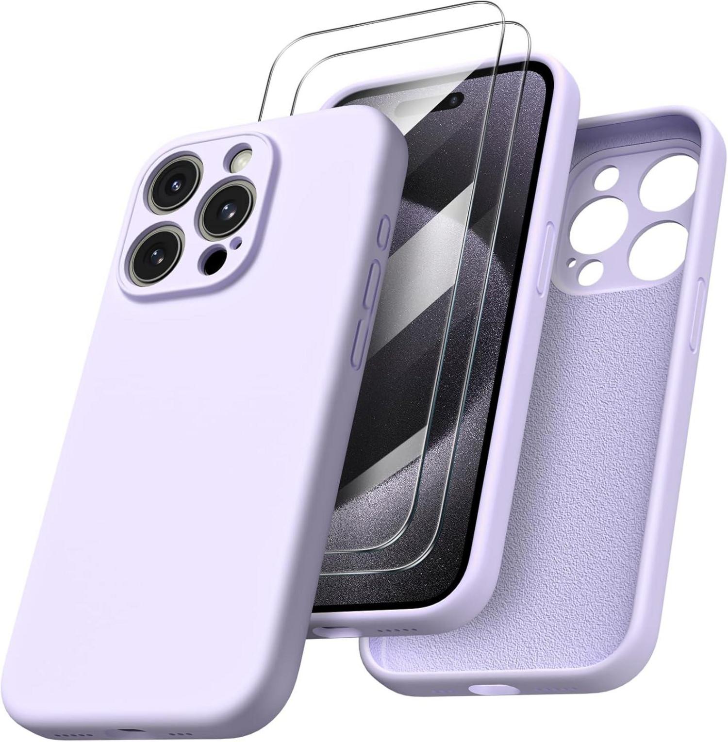 iPhone 15 Pro Hülle mit Kameraschutz und Schutzfolien, flüssiges