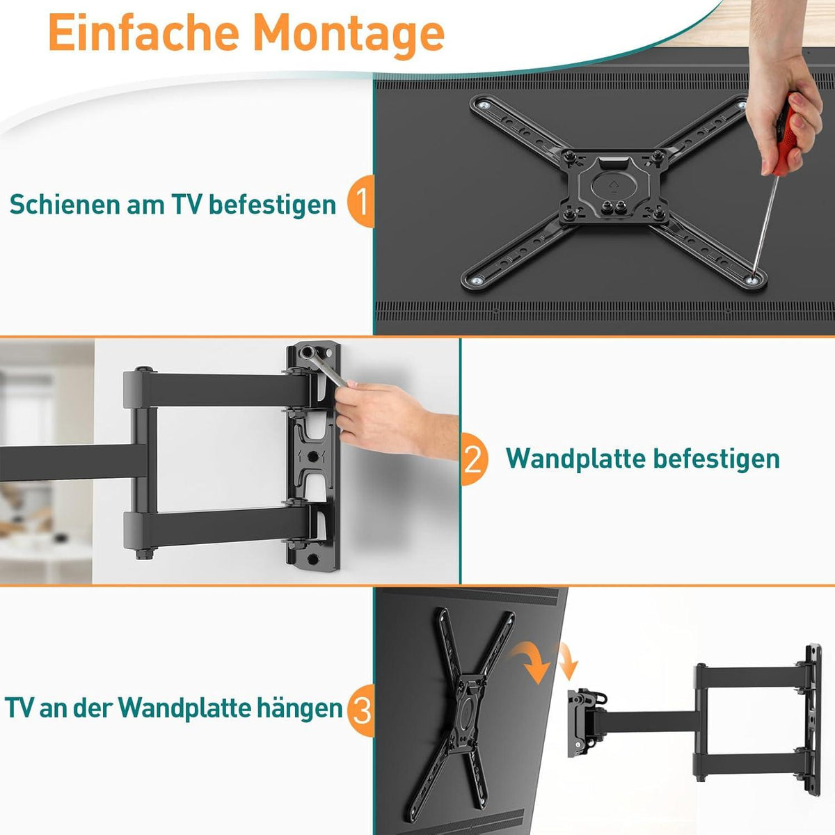 Schwenkbare TV Wandhalterung für 26-50 Zoll Fernseher VESA 300x300mm bis 25KG