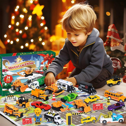 iZoeL Adventskalender Autos Junge 2024, 24 Fahrzeuge Legierung Spielkarte Weihnachtskalender