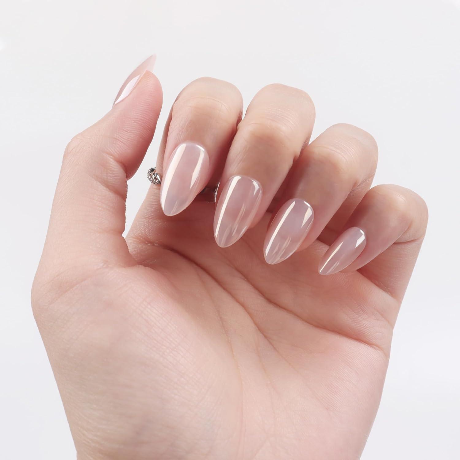 30 Stück Glossy Soft Gel Press on Nails Mandel Weiß French