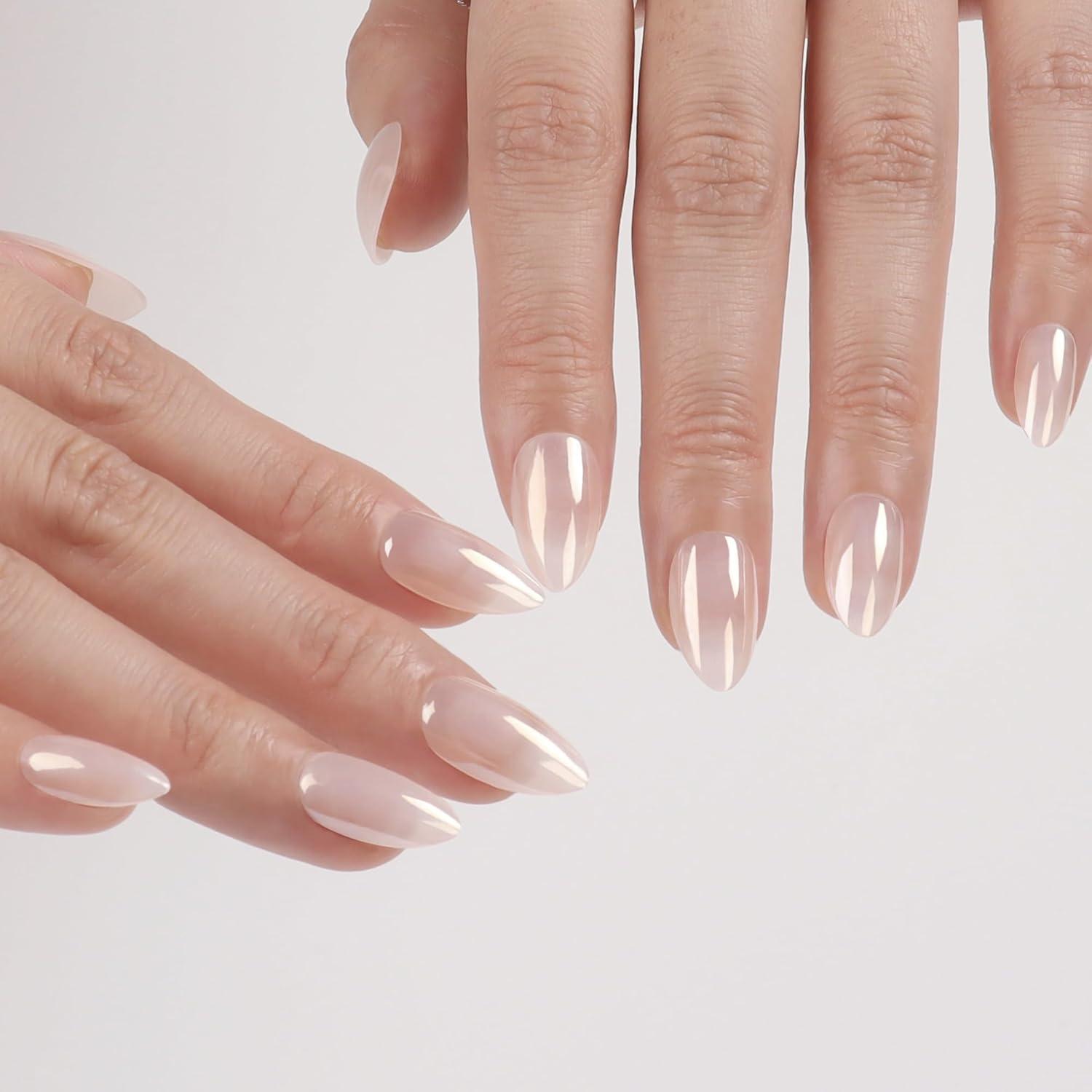 Kunstnägel Glossy Aurora Soft Gel Press on Nägel Short French White UV