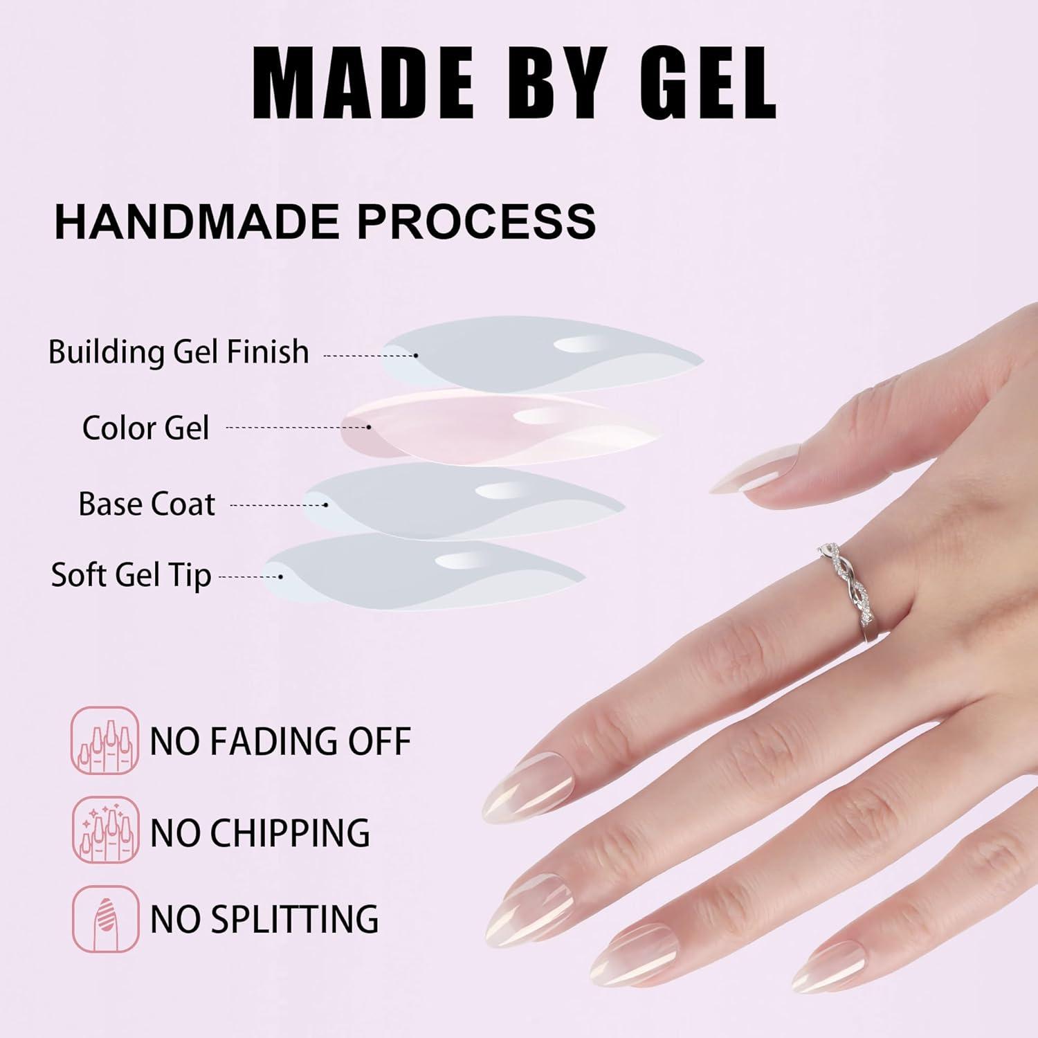 Künstliche Mandel Nägel Set mit 30 Stück Press on Nägel, Weiß French Design, Glossy Aurora Soft Gel Fingernägel