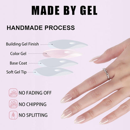 Künstliche Mandel Nägel Set mit 30 Stück Press on Nägel, Weiß French Design, Glossy Aurora Soft Gel Fingernägel