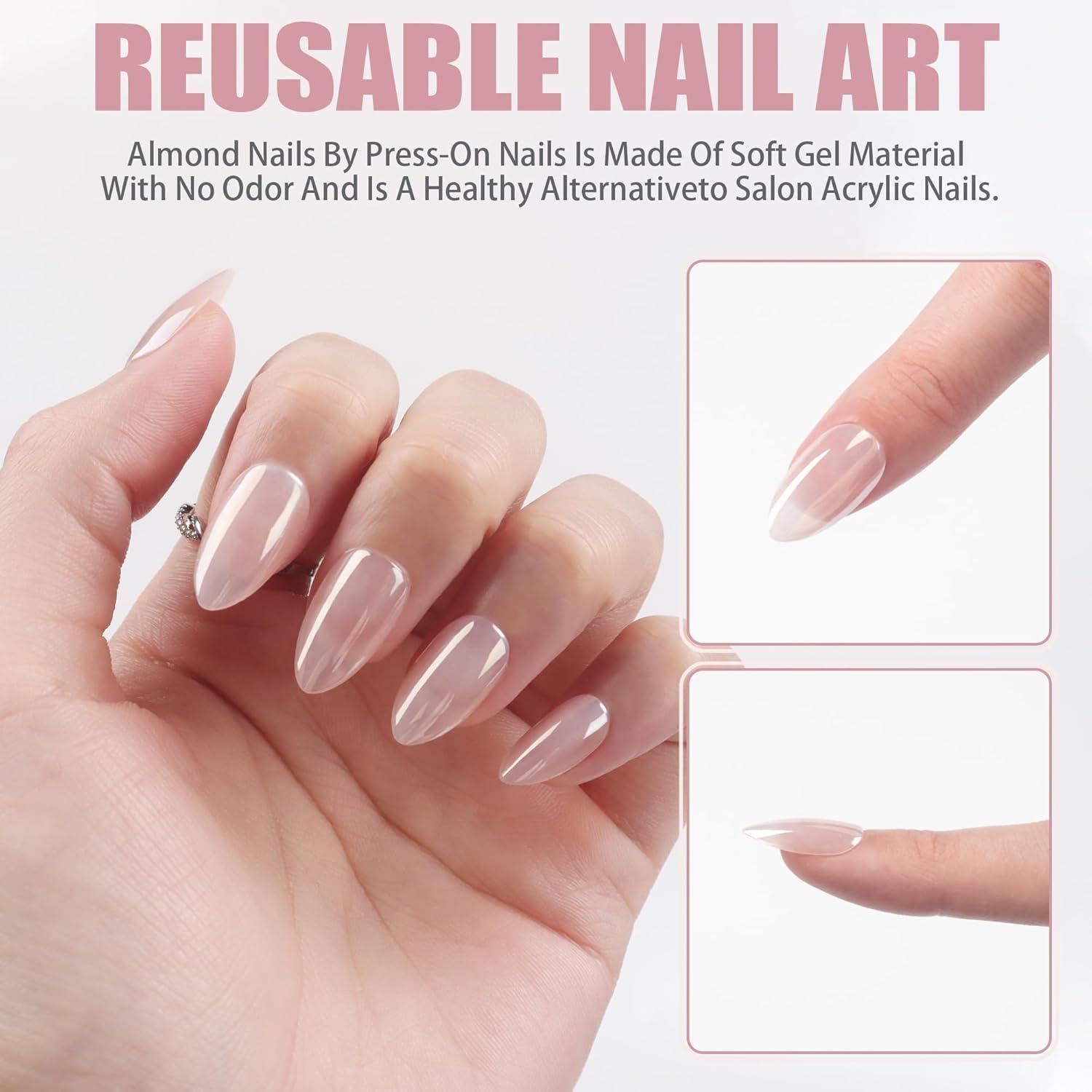 30x Glossy Soft Gel Press on Nails Mandel Weiß French UV Künstliche Nägel