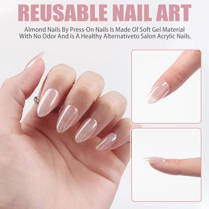 30x Glossy Soft Gel Press on Nails Mandel Weiß French UV Künstliche Nägel