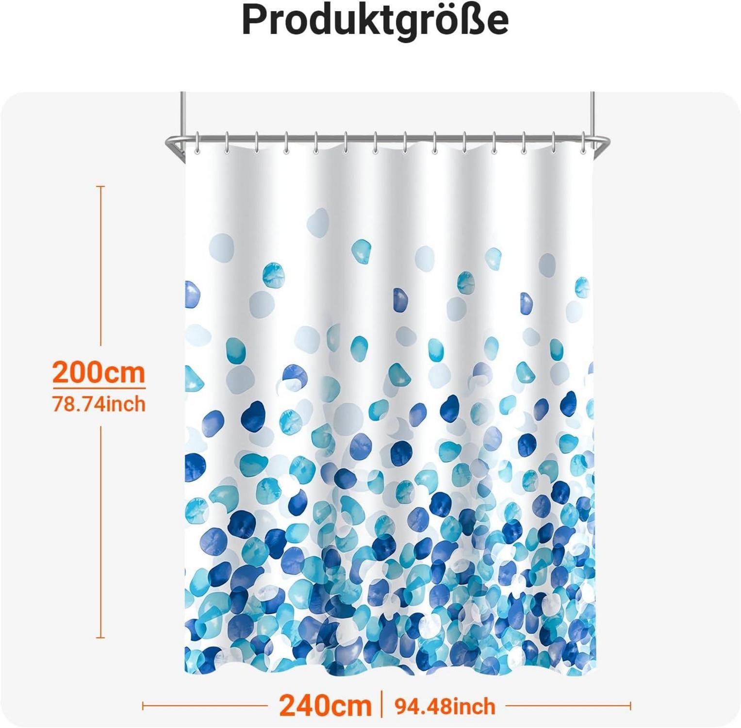 Duschvorhang Blaue Blütenblätter 240x200cm mit beschwertem