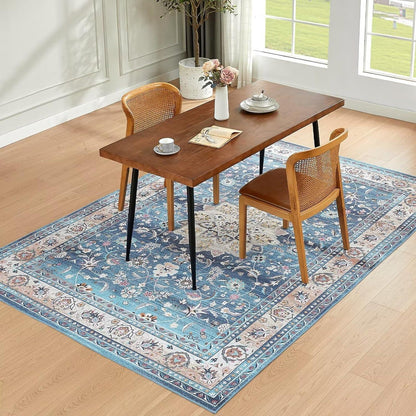 Waschbarer Vintage Kurzflor Teppich 120x170CM Blau