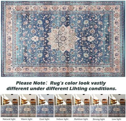 Vintage Teppich 120x170cm Blau | Groß Weich Rutschfest