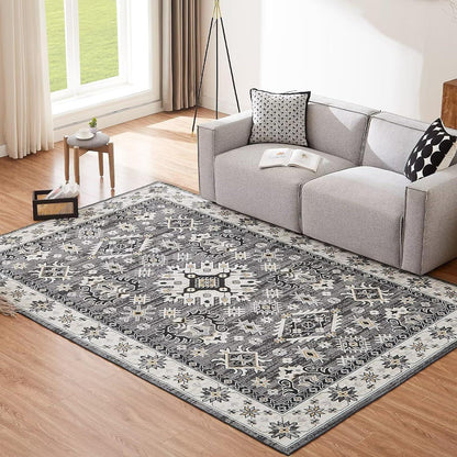 Großer Waschbarer Vintage Teppich Grau 200x290CM Kurzflor