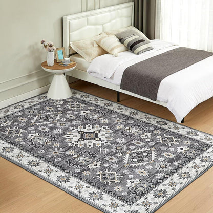 Teppich Wohnzimmer Waschbar 200x290CM Vintage Grau Kurzflor