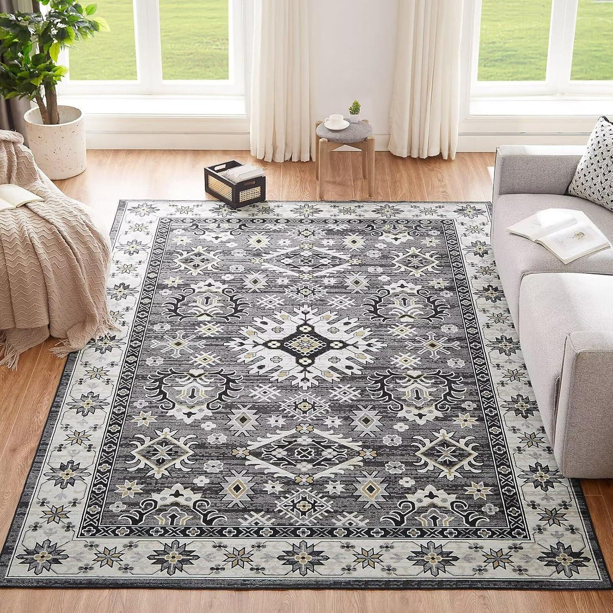 Waschbarer Teppich 120x170CM Vintage Kurzflor Groß Weich rutschfest