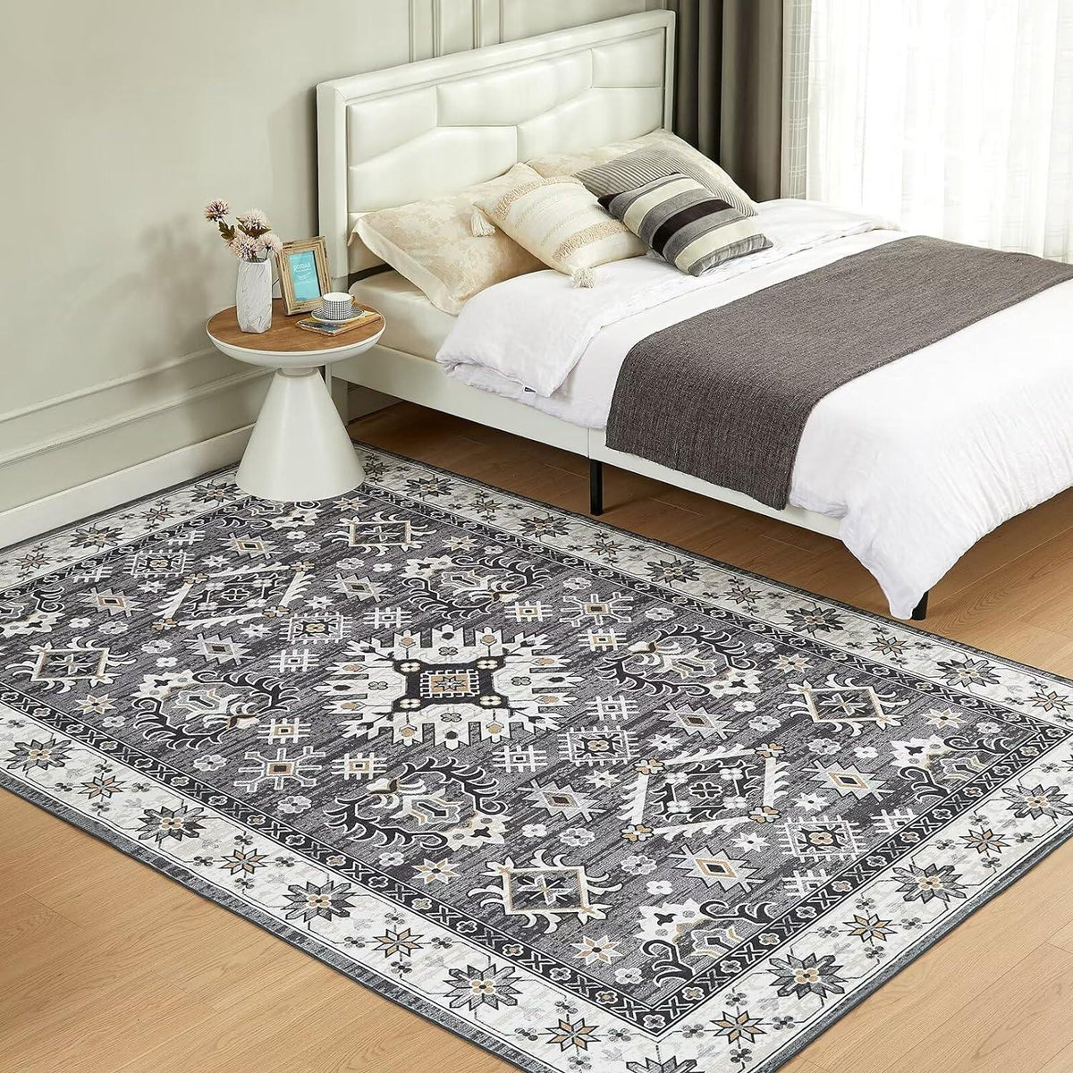 Waschbarer Vintage Teppich 120x170CM Grau rutschfest
