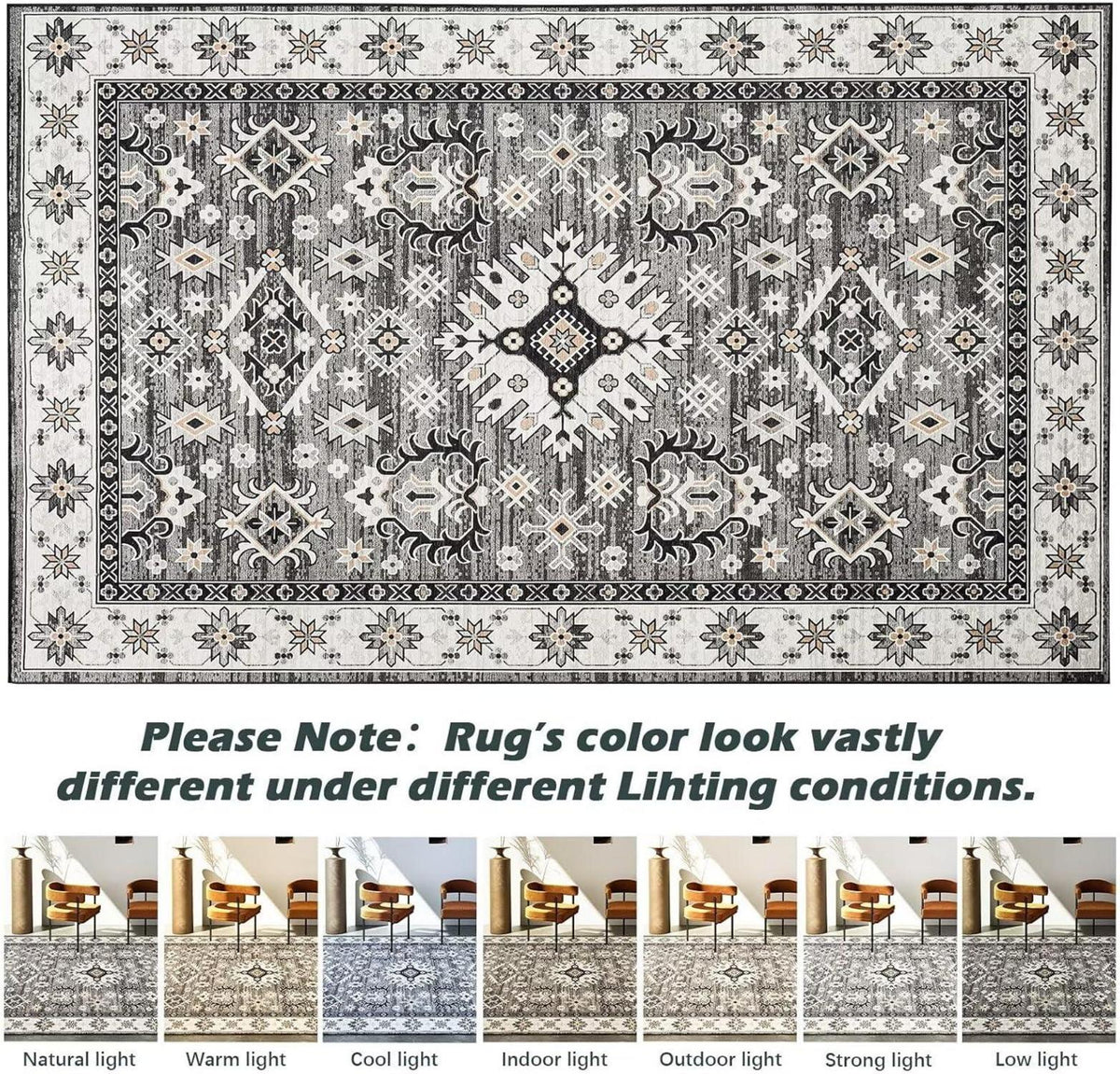 Waschbarer Teppich Vintage 120x170CM Grau rutschfest und weich