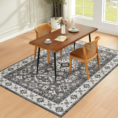 Waschbarer Vintage Teppich 120x170CM Groß Weich Grau